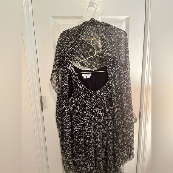 Kay Unger Silk Black and White Polka Dot Dress & Shawl - Picture 8 of 9